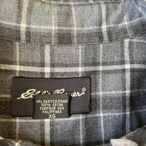 Eddie Bauer Men's Grey Plaid 100% Cotton Long Sleeve Button Down -sz XL - Picture 5 of 5